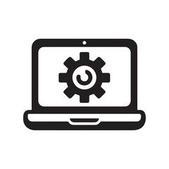 Laptop with Gear Icon Black and White Vector