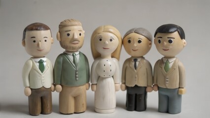 Naklejka premium wooden figures business partners a white background.