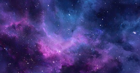 A vibrant cosmic tapestry of deep space, swirling in shades of violet, purple, and blue, dotted with countless stars
