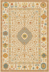 Folk art inspired Persian Vector Carpet with modern Pattern in high definition isolated on white canvas with trending colors
