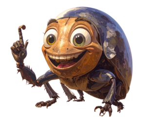 Cute Hercules Beetle 3D Render Waving and Smiling, Funny Action Icon PNG