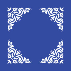 Ornamental flourishes corner frame on blue