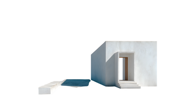 Minimalist concrete building exterior, isolated on transparent background