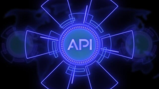 API - Application Programming Interface with Futuristic glowing HUD element. New futuristic system technology background Application Programming Interface concept glowing animation.