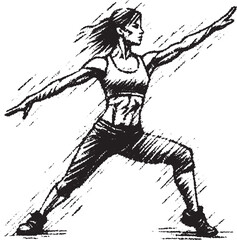 Fototapeta premium Dynamic illustration of a woman in an athletic pose demonstrating fitness and strength