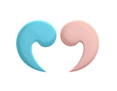 Flat Colorful Blue and Pink Quotation Marks Symbol, Minimal Design, Isolated Transparent Background PNG