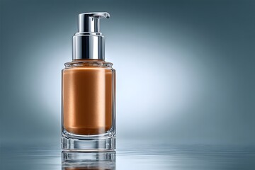 Elegant glass bottle of liquid foundation with pump dispenser for beauty purposes