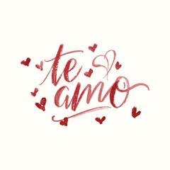 Hand drawn typography lettering te amo. i love you in spanish