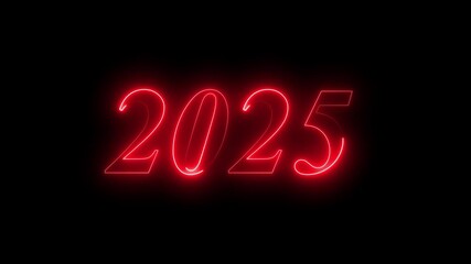 Neon 2025 happy new year 2025 animated text new year 2025 neon text black background animation. 4k video - Powered by Adobe