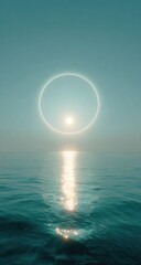 Calm ocean scene, sun halo