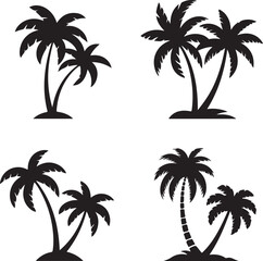 Fototapeta premium Silhouette Palm Trees: A Tropical Collection of Four Vector Designs