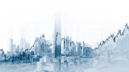 City skyline overlaid with financial data, suggesting economic growth