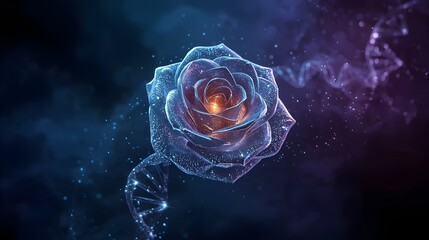 World Rose Day holographic DNA rose with glowing petals, streaming data points, futuristic genetic research and healing innovation
