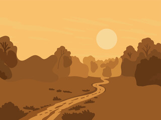 Illustrated Landscape with Road at Sunset