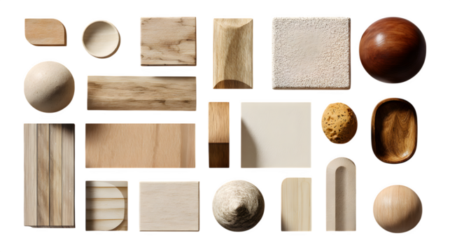 Wood Swatches and Forms, isolated on transparent background