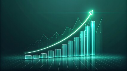 3D financial graph with a rising arrow on a black background illustrates business growth and market success