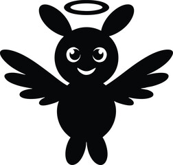 cute bunny angel silhouette with wings and halo
