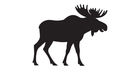 Silhouette of a majestic bull moose with large antlers standing on a white background