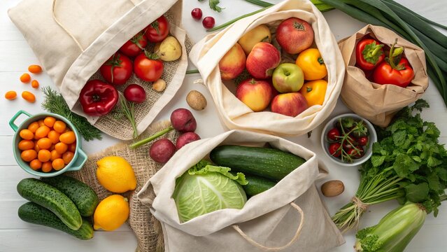 Locally grown fruits and vegetables delivered in eco-friendly bags for healthy eating