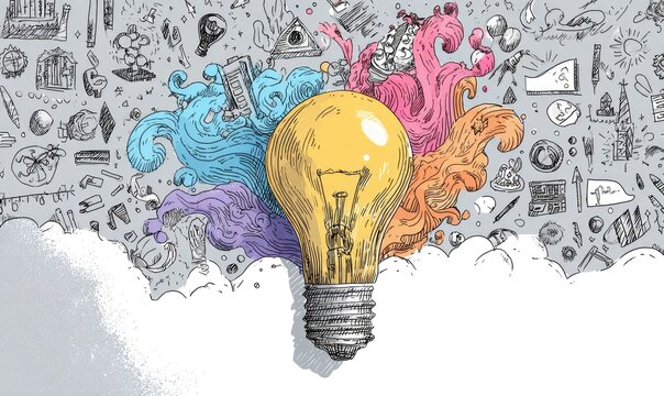 A lightbulb bursts with creative ideas