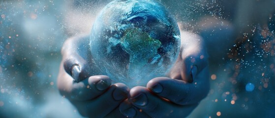The hands protecting the Earth in a dazzling cosmic embrace.