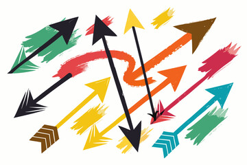 Dynamic brushstroke arrows pointing in various directions, a vibrant abstract design conveying forward motion, direction, and growth, ideal for business presentations and marketing materials