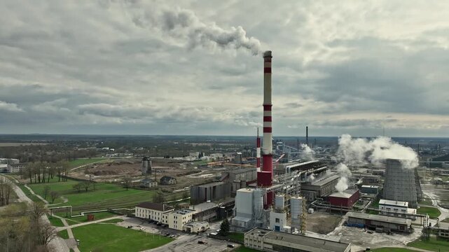 Aerial footage of Viru Keemia Grupp (VKG), industrial enterprise that specialises in co-production of shale oil and energy aswell as production of fine chemicals