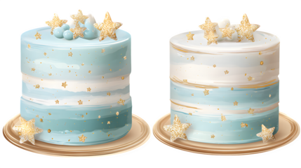 Pastel Star Decorated Cakes, isolated on transparent background