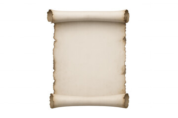 Rolled parchment scroll with burned edges on transparent background, ideal for displaying messages or announcements