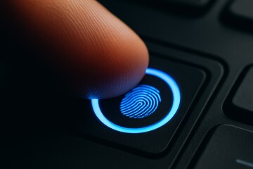 Touching a glowing fingerprint reader on a keyboard key