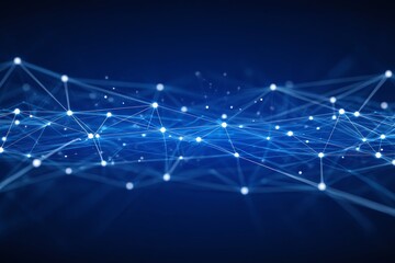 Abstract network of white dots connected by lines on a dark blue background design
