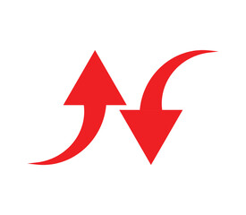 Two opposing red arrows forming a cyclical or opposing movement on a white background