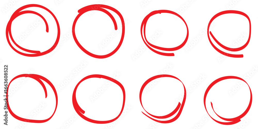Wall mural hand drawn circle highlighter line sketch set. vector marker circular lines, doodle round circles fo