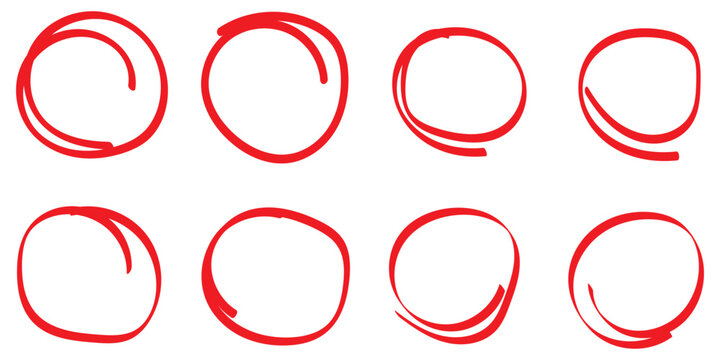 Hand drawn circle highlighter line sketch set. Vector marker circular lines, doodle round circles for message note mark design element. Pencil or pen bubble sketch