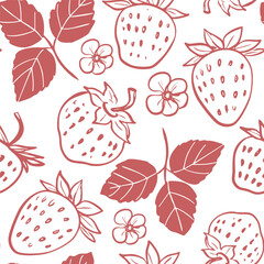 Strawberry pattern, hand drawn berries vector illustrations