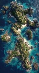 Fototapeta premium Tropical archipelago, aerial view. Lush islands, turquoise water
