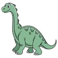 Naklejka premium Friendly cartoon green dinosaur with a long neck and tail standing and smiling happily