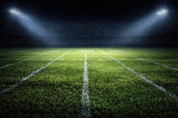 Obraz premium Empty football stadium at night, illuminated by spotlights (1)