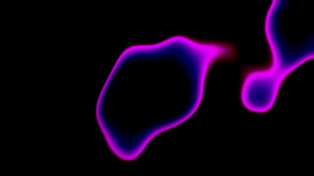 Morphing vibrant drops, bubbles, blobby shapes in neon pink and blue on black background. Flowing motion. Fluid animation. Fluorescent glow. Grain noise, grunge texture. Retro futuristic liquid design
