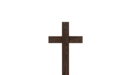 Wooden Cross Dark Brown with Polished Surface – Religious Christian Symbol Isolated Transparent Background