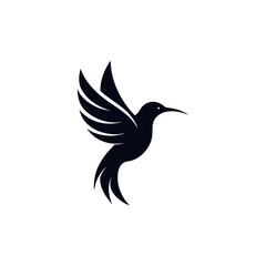 Minimalist black bird silhouette with elegant wings in flight on white background – modern abstract vector design, perfect for logos, tattoos, and branding concepts