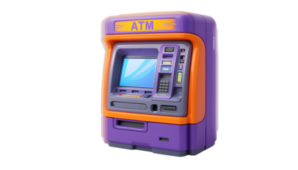 3D Stylized ATM Machine in Purple and Orange – Rectangular Isometric Model with Vibrant Colors