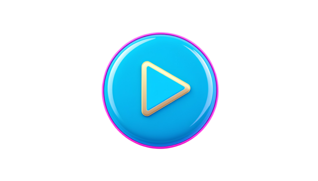3D Round Blue Play Button – Glossy Minimalist Icon with Yellow Triangle and Layered Effect