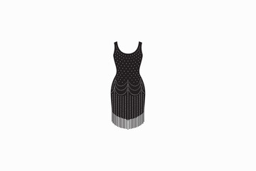 A Beaded evening gown Dress vector silhouettes black image made by adobe illustrator with white color back round. eps