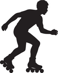 Fototapeta premium Black silhouette of a person roller skating with arms outstretched rollerblades active