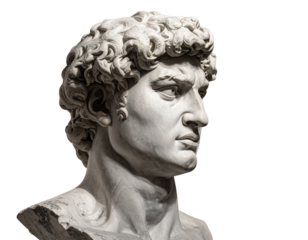 Modern Artistic Interpretation of Stone Bust of David, Stylized Gray Tones, Isolated Transparent Background PNG