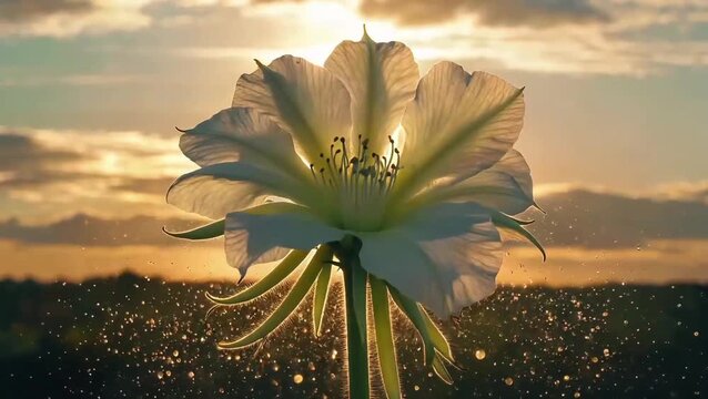 Night-Blooming Cereus Macro in Golden Light &ndash; Cinematic Pollen Drift