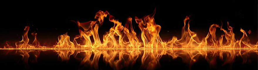 Fiery flames reflected on a dark surface