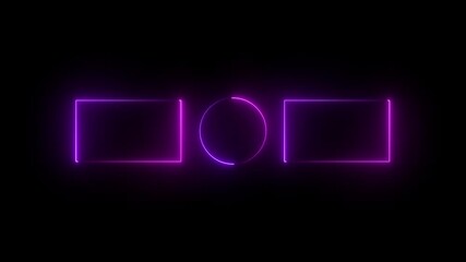live streaming neon text frame animation. Neon glowing pink and purple color square rectangle picture frame icon animation border frame shape rotating display screen. on a black background - Powered by Adobe