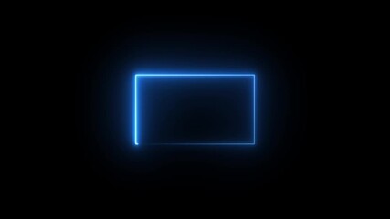 live streaming neon text frame animation. Neon glowing blue color square rectangle picture frame icon animation border frame shape rotating display screen. on a black background - Powered by Adobe